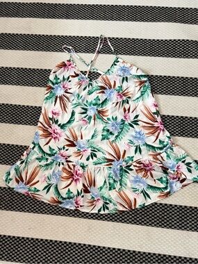 Shade & Shore White Floral Halter Camisole with Multi-Color Print